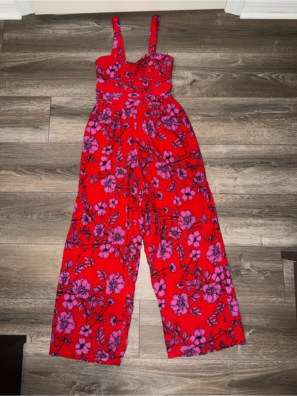 Red Floral Wide-Leg Strappy Jumpsuit